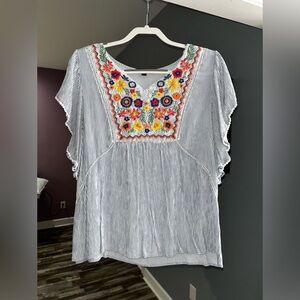 Signature Studio blue and white striped blouse XL